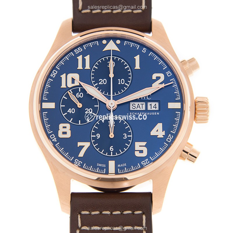 IWC PILOTS Replica - Automatic 18kt Rose Gold - Blue Dial - Brown Cowhide Strap