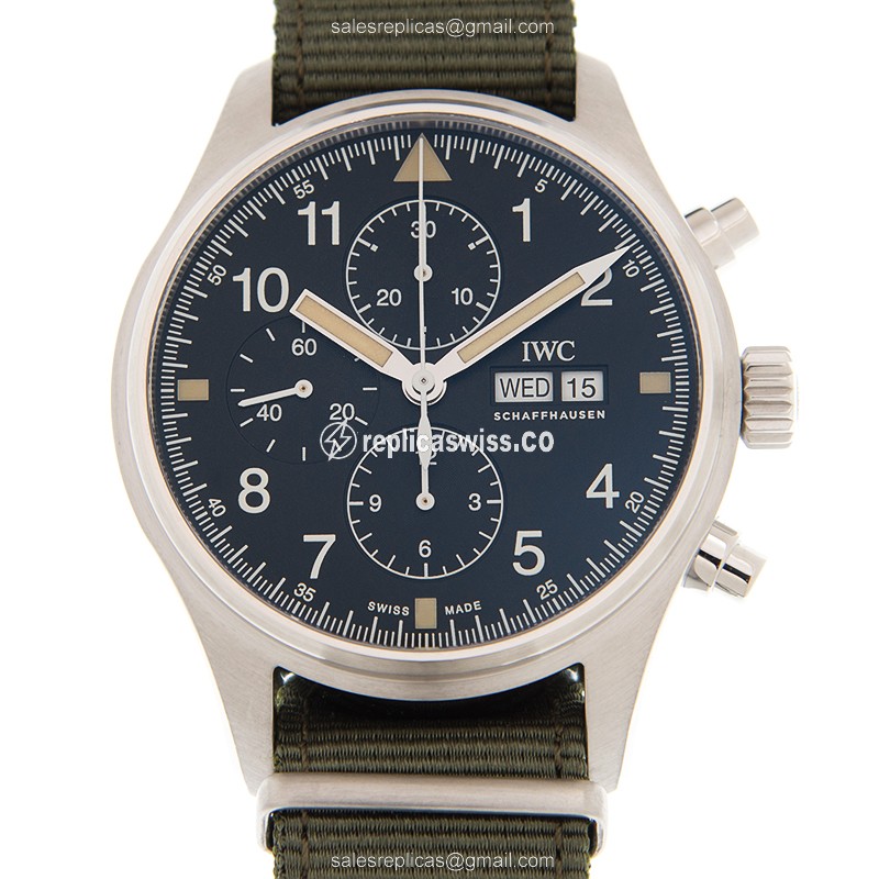 IWC PILOTS Replica - Automatic - Black Dial - Green Fabric Strap - Buckle Clasp