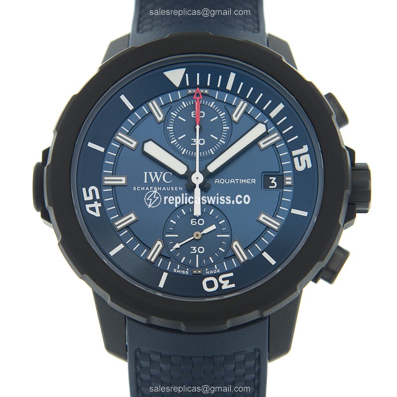 IWC AQUATIMER Replica - Automatic - Blue Dial - Stainless Steel Case - Blue Rubber Strap