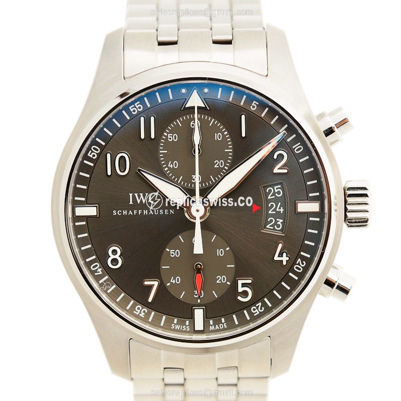 IWC PILOTS Replica - Automatic - Stainless Steel - Gray Dial - Silver Steel Band