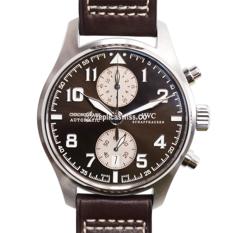 IWC PILOTS Replica - Automatic - Stainless Steel - Brown Dial - Brown Cowhide - Buckle - Sapphire Crystal