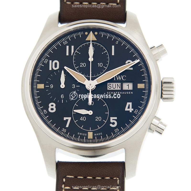 IWC PILOTS Replica - Automatic - Stainless Steel - Black Dial - Brown Cowhide - Buckle Clasp - Luxury Replica PILOTS Watch