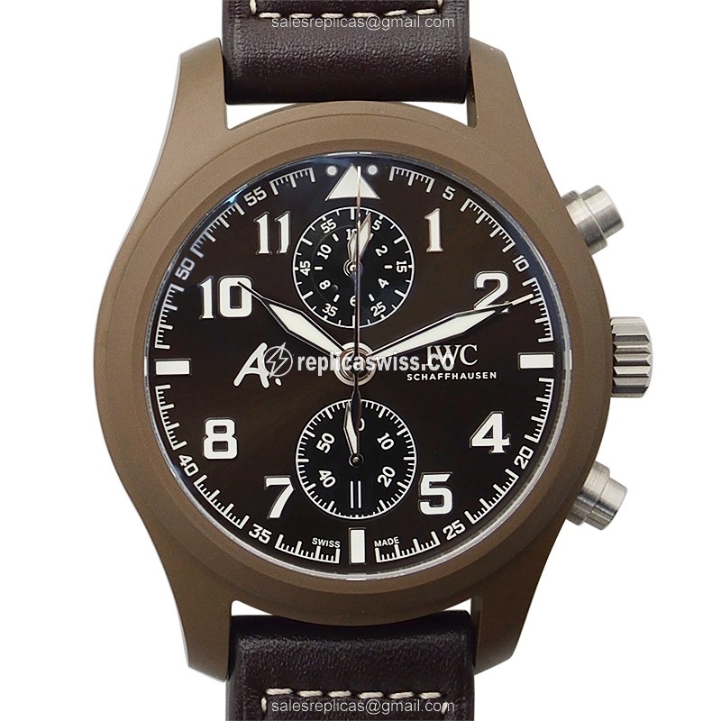IWC PILOTS Replica - Automatic - Ceramic - Brown Dial - Brown Cowhide - Sapphire Crystal - Luxury Replica PILOTS Watch