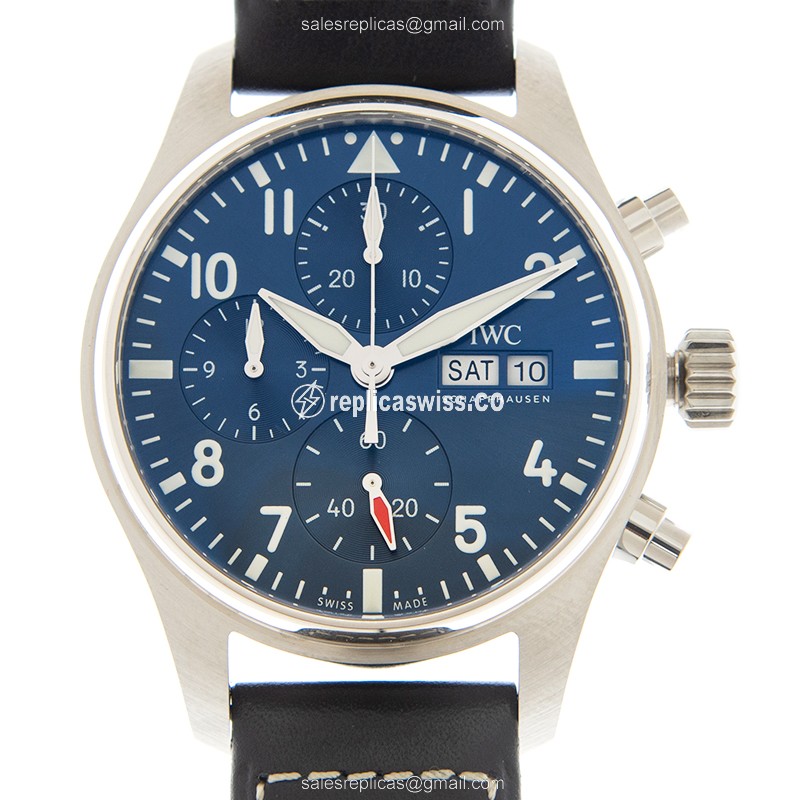 IWC PILOTS Replica - Automatic - Stainless Steel - Blue Dial - Leather Blue Strap