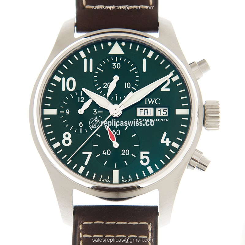 IWC PILOTS Replica - Automatic - Green Dial - Brown Leather - Stainless Steel Buckle - Luxury Replica PILOTS Watch