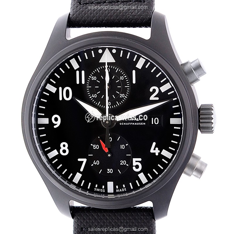 Rolex IW389001 Replica - Automatic - Ceramic - Black Dial - Cowhide Black Strap