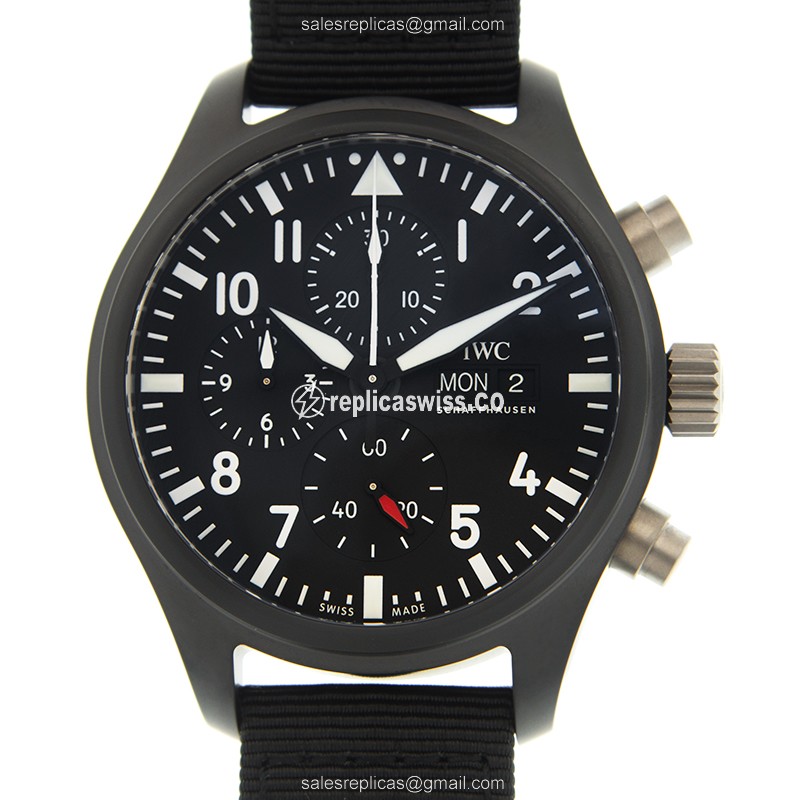 IWC PILOTS Replica - Auto Ceramic - Black - Fabric Black Buckle - Luxury Replica PILOTS Watch