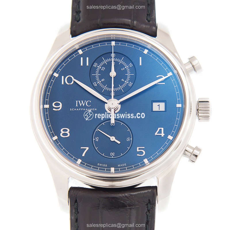 IWC Portuguese Replica - Automatic - Stainless Steel - Blue Dial - Black Alligator Buckle