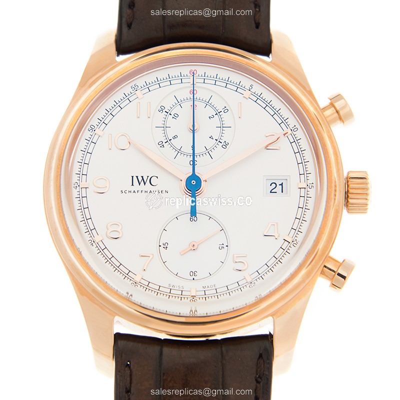 IWC Portuguese Replica - Automatic - 18kt Rose Gold - White Dial - Brown Alligator Strap - Luxury Replica PORTUGUESE Watch