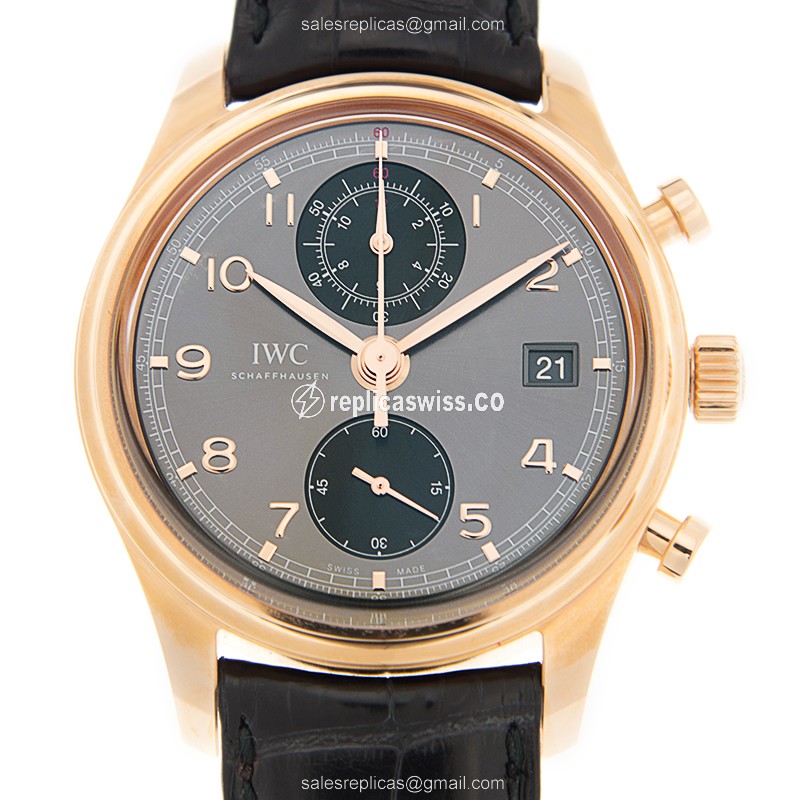 IWC Portuguese IW390405 Replica - Automatic - 18kt Gold - Gray Dial - Black Alligator Buckle - Luxury Replica PORTUGUESE Watch