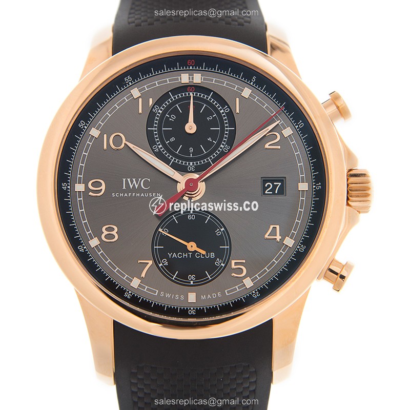 IWC Portuguese Replica - Automatic - 18kt Rose Gold Case - Gray Dial - Black Rubber Strap - Luxury Replica PORTUGUESE Watch
