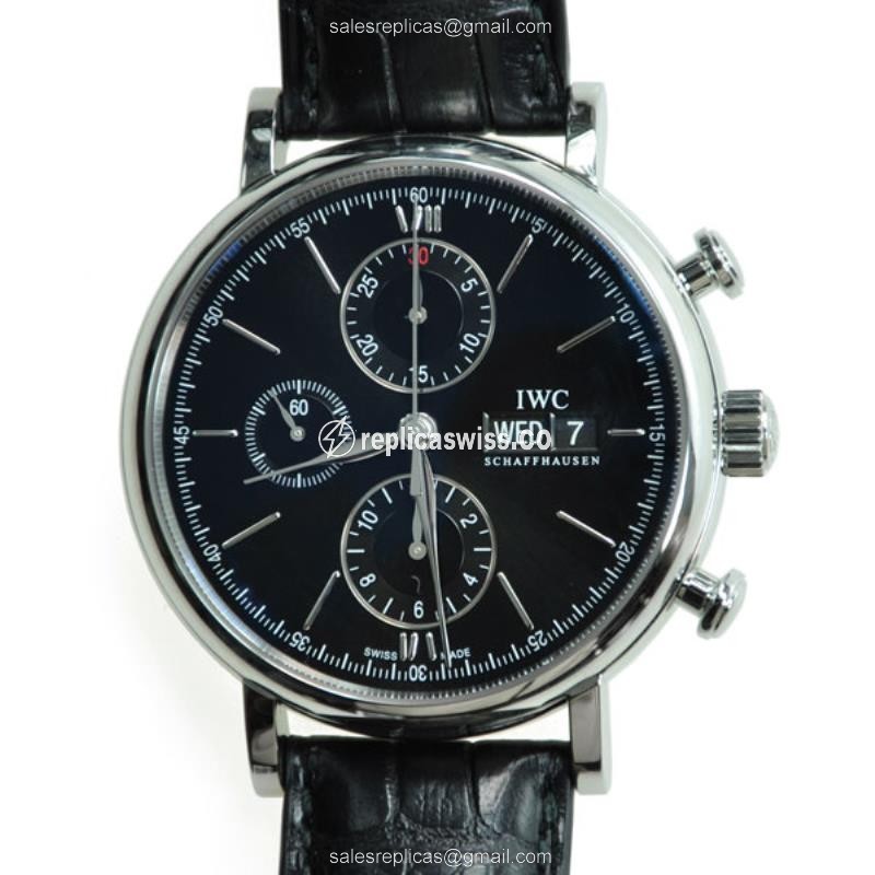 IWC Portofino Replica - Automatic - Stainless Steel - Black Dial - Alligator Strap - Sapphire Crystal