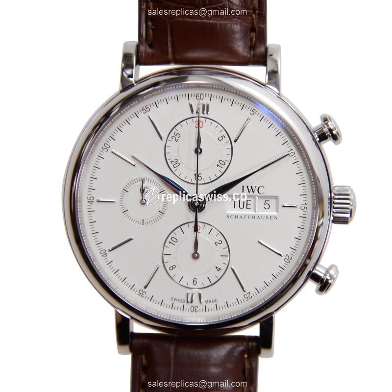 Portofino Replica - IWC IW391007 - Automatic - Stainless Steel - Silver Dial - Brown Alligator