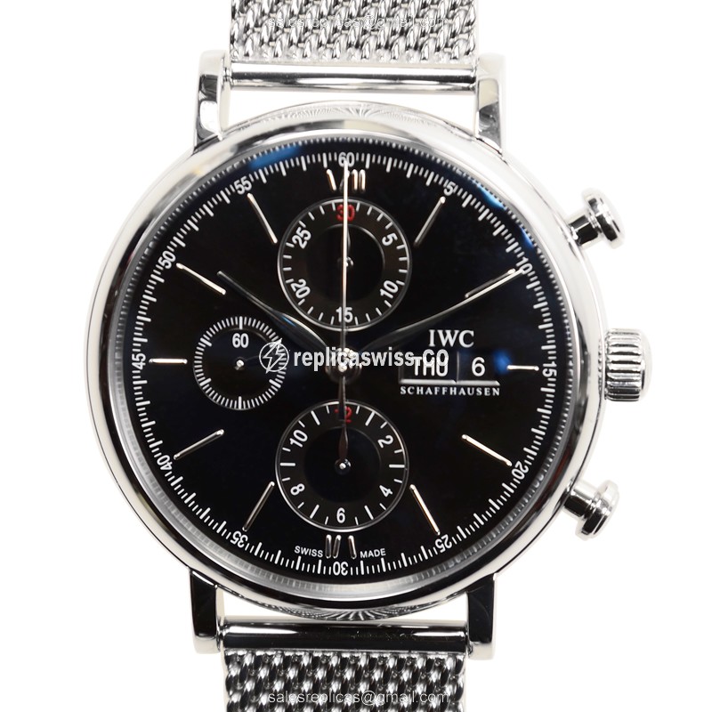 IWC Portofino Replica - Automatic - Black Dial - Silver Steel - Sapphire Crystal - Luxury Replica PORTOFINO Watch