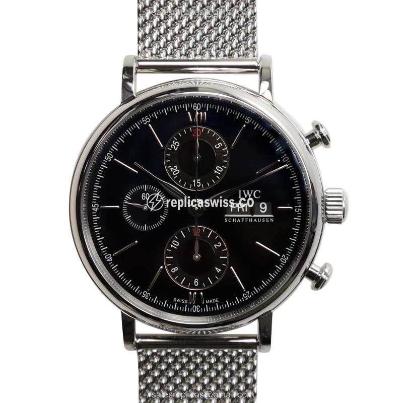 IWC Portofino Replica - Automatic - Black Dial - Silver Steel - Sapphire Crystal - Luxury Replica PORTOFINO Watch