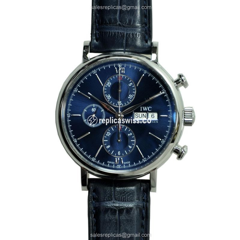 Rolex IWC Portofino Replica - Automatic - Blue Steel - Sapphire Crystal - Blue Alligator - Luxury Replica PORTOFINO Watch