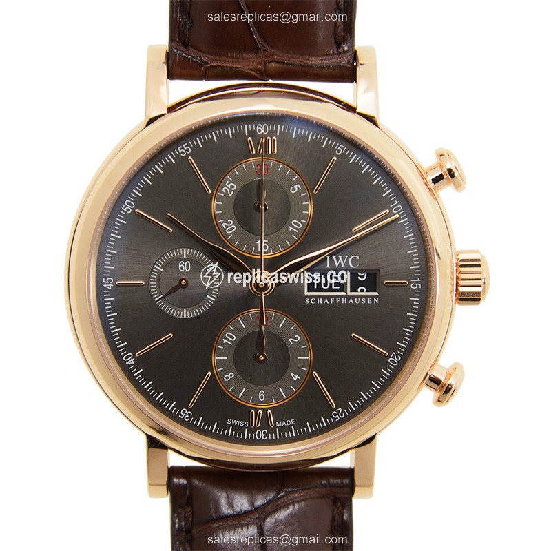 IWC Portofino Replica - Automatic - 18kt Rose Gold - Dark Grey - Brown Alligator Strap