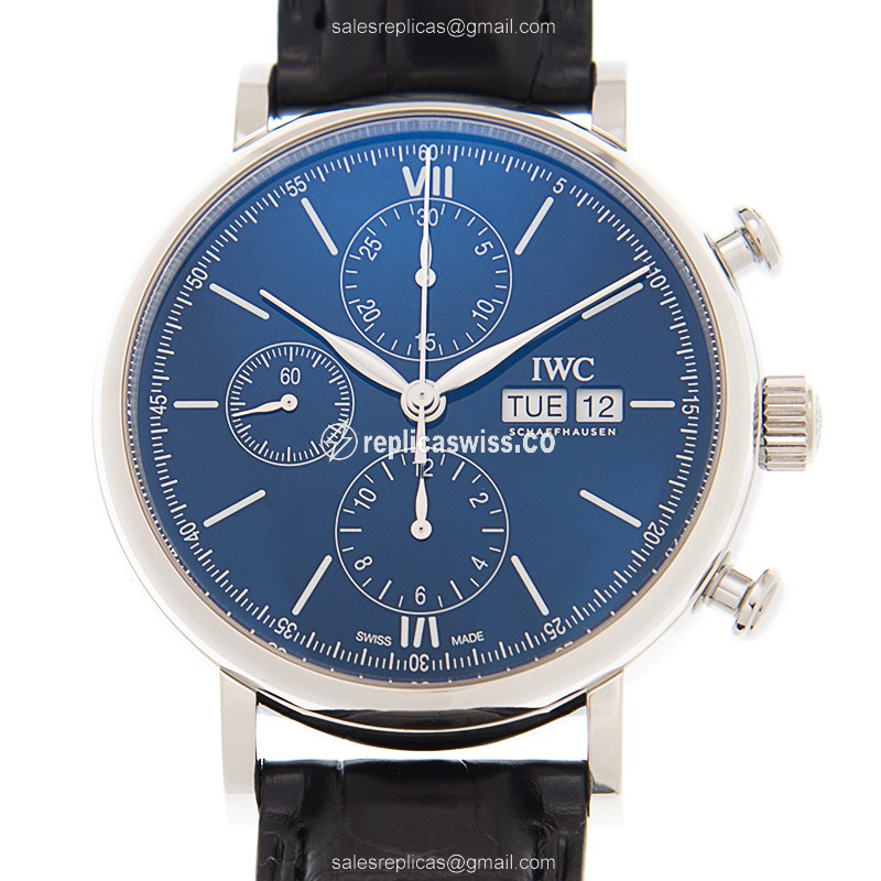 IWC Portofino Replica - Automatic - Steel - Blue Dial - Alligator Black Buckle - Luxury Replica PORTOFINO Watch