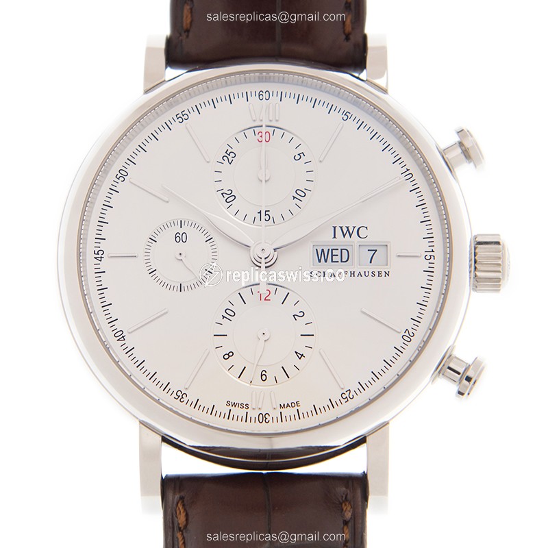 IWC PORTOFINO Replica - Automatic - Steel - Silver Dial - Brown Alligator Buckle