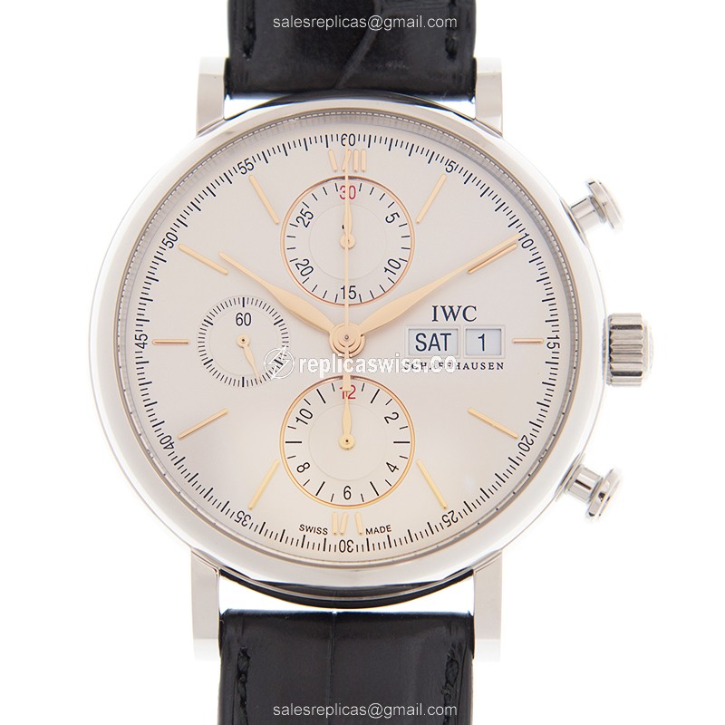 IWC Portofino Replica - Automatic - Steel Case - White Dial - Black Alligator Strap