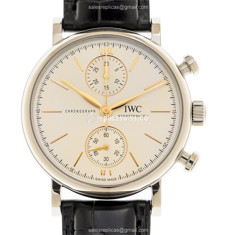 IWC Portofino Automatic - Steel Case - Silver Dial - Black Alligator - Buckle Clasp - Luxury Replica PORTOFINO Watch