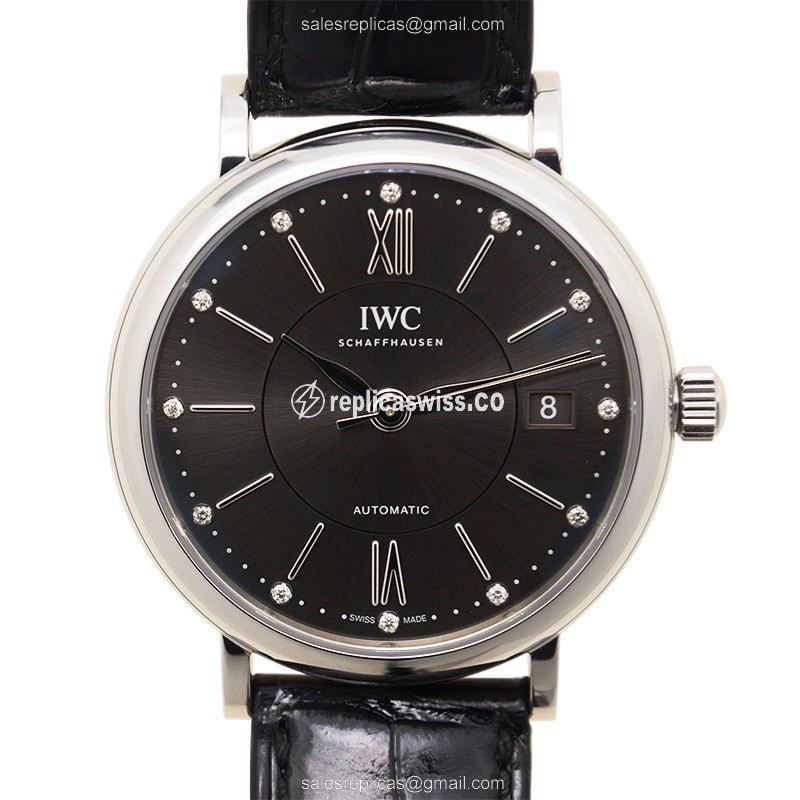 IWC Portofino Replica - Automatic - Stainless Steel - Grey Dial - Black Alligator - Sapphire Crystal