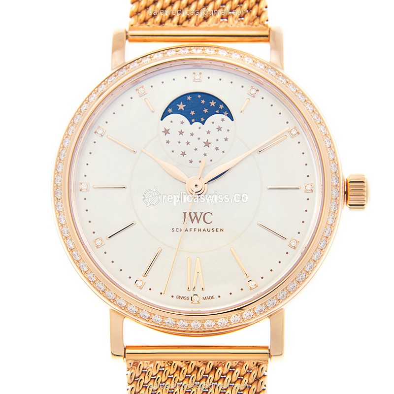 IWC Portofino Replica - Automatic - 18kt Rose Gold Case - White Dial - Gold Strap