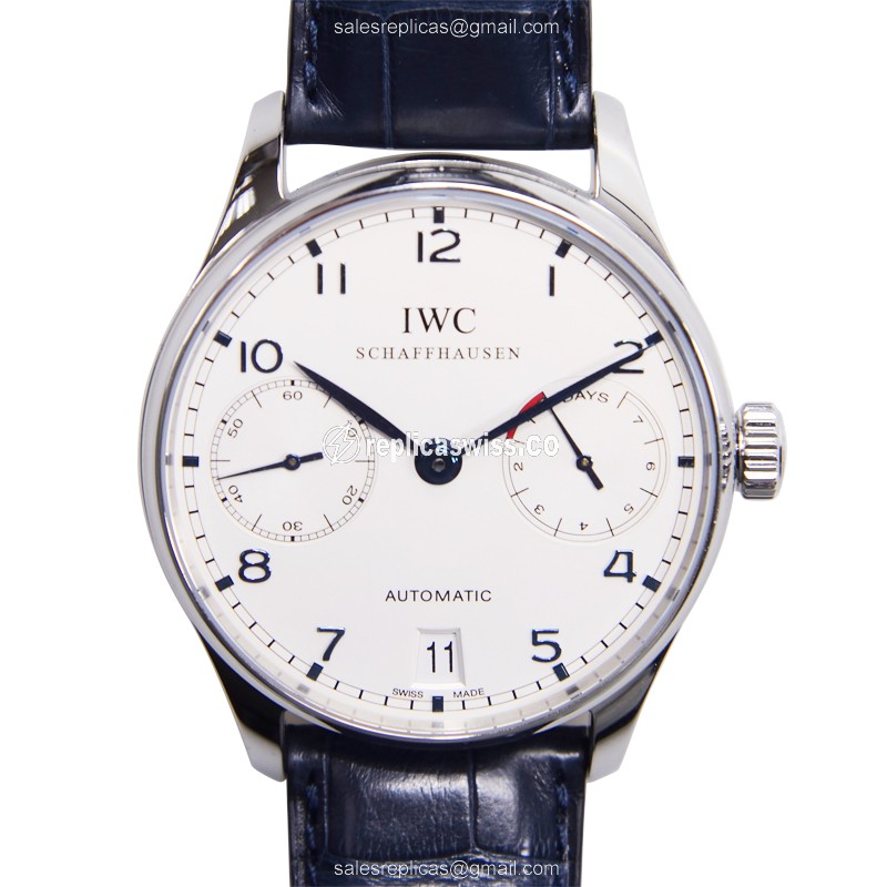IWC Portuguese Replica - Automatic - Stainless Steel - White Dial - Blue Alligator Strap