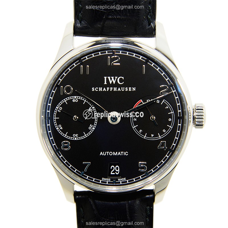 IWC Portuguese IW500109 Replica - Automatic - Steel Case - Black Dial - Alligator Black Strap