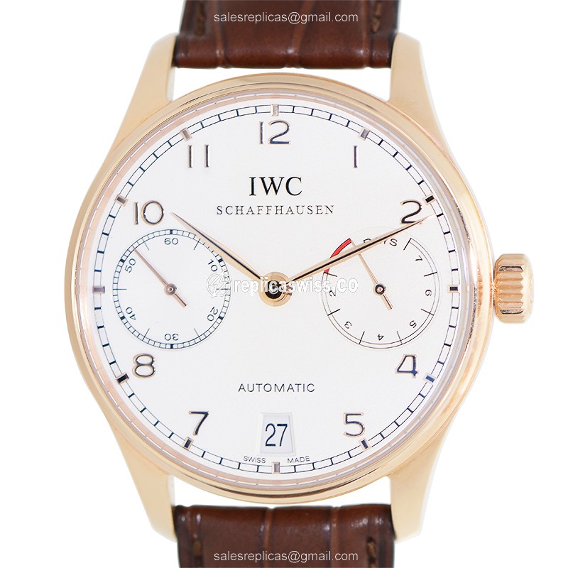 IWC Portuguese Replica - Automatic - 18kt Rose Gold - White Dial - Brown Alligator Strap