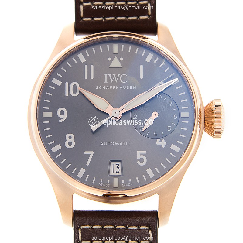 IWC PILOTS Rolex Replica - Automatic - 18kt Gold - Dark Grey - Brown Cowhide - Clasp