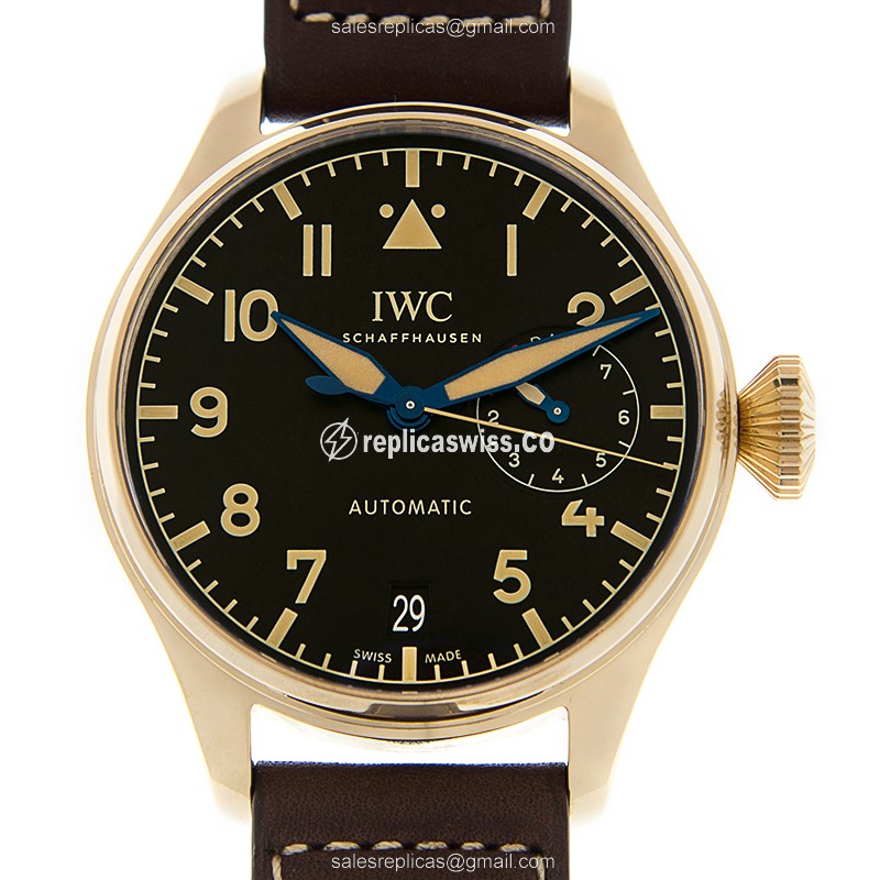 IWC PILOTS Automatic - Bronze Case - Black Dial - Brown Cowhide - Buckle Clasp - Luxury Replica PILOTS Watch