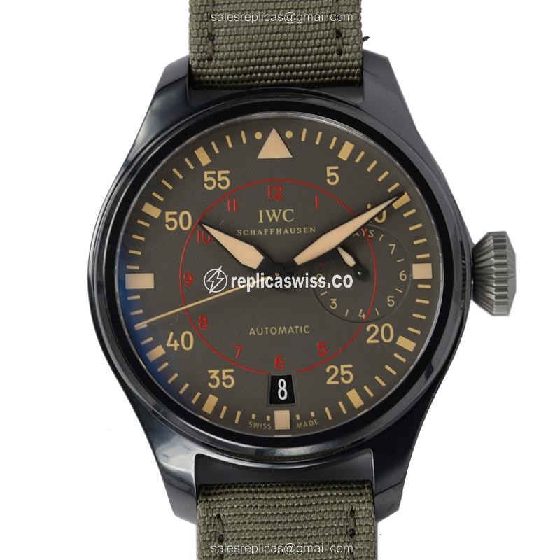 IWC PILOTS Replica - Automatic - Titanium Case - Dark Grey Dial - Green Fabric Strap - Luxury Replica PILOTS Watch