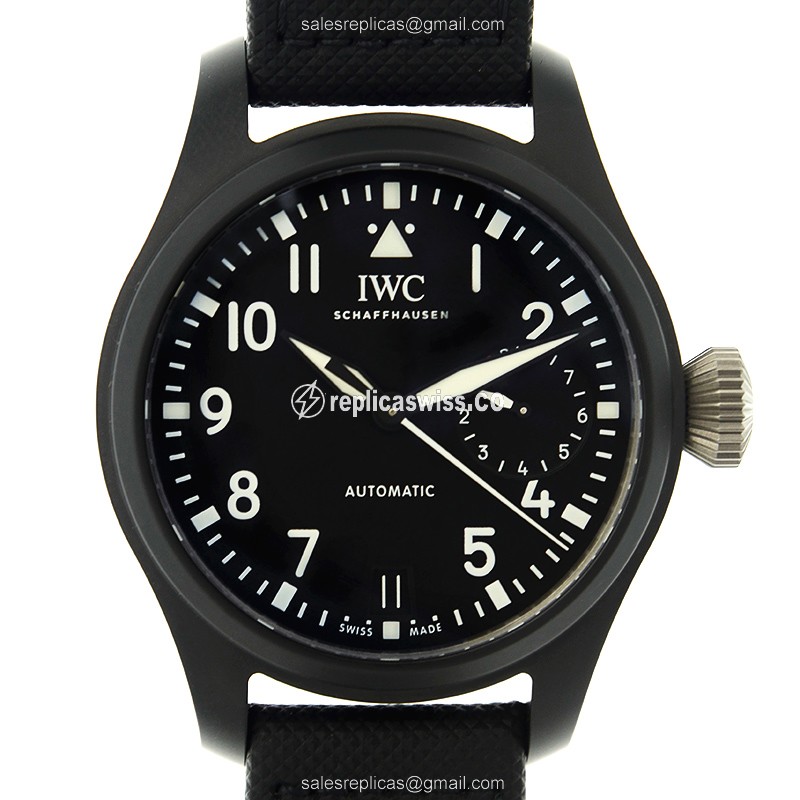 IWC PILOTS Replica - Automatic - Ceramic Case - Black Dial - Black Cowhide Strap - Luxury Replica PILOTS Watch