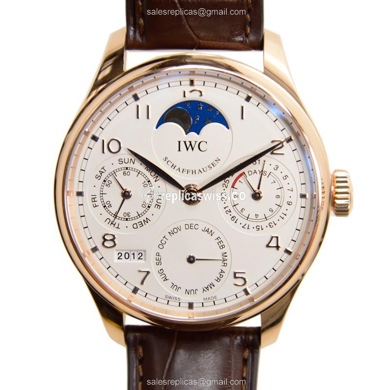 IWC Portuguese Automatic 18kt Gold Case - White Dial - Brown Alligator Strap