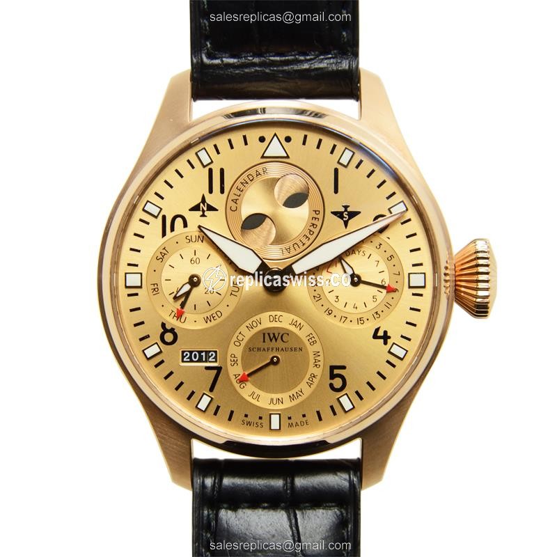 IWC IW502639 PILOTS - Automatic 18kt Rose Gold - Gold Dial - Alligator Black Strap - Luxury Replica PILOTS Watch