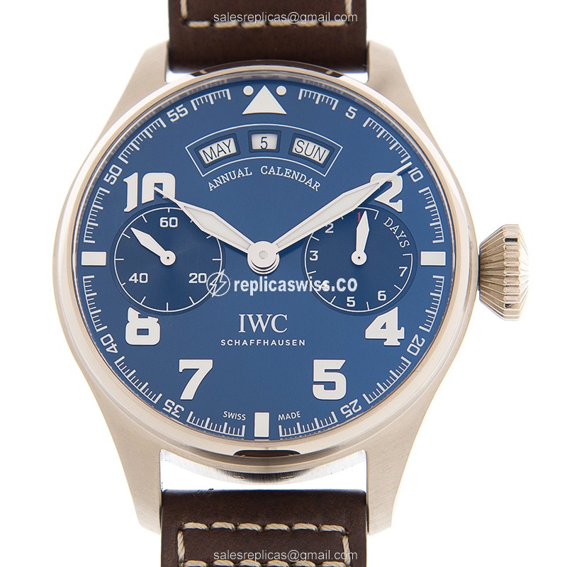 IWC PILOTS Replica - Automatic 18kt Gold - Blue Dial - Brown Cowhide - Clasp - Luxury Replica PILOTS Watch