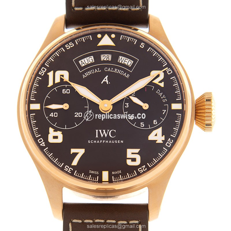 IWC PILOTS Replica - Automatic 18kt Rose Gold - Brown Dial - Brown Cowhide - Clasp