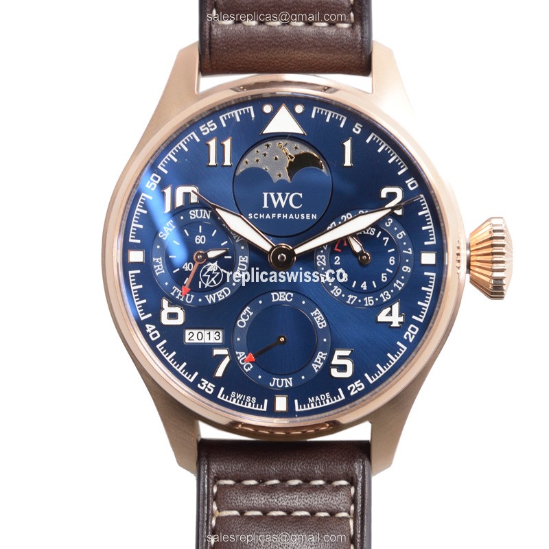 IWC PILOTS Replica - Automatic 18kt Rose Gold - Blue Dial - Brown Cowhide - Clasp - Luxury Replica PILOTS Watch