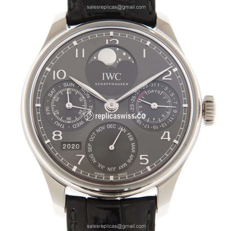 IWC Portuguese Replica - Automatic - 18kt Gold - Gray Dial - Black Alligator Strap - Luxury Replica PORTUGUESE Watch