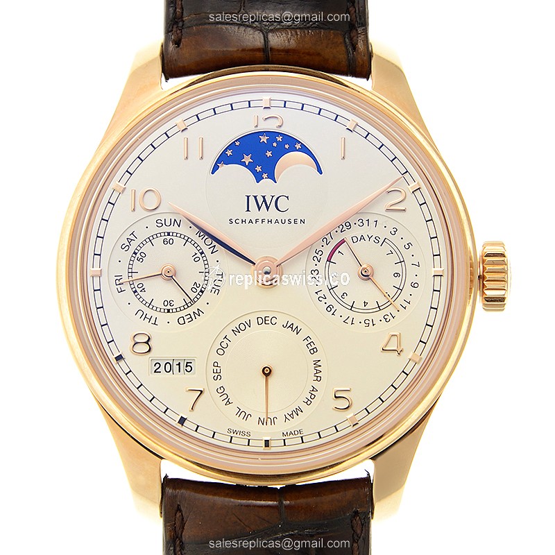 IWC Portuguese Replica - Automatic - 18kt Rose Gold - White Dial - Brown Alligator Strap