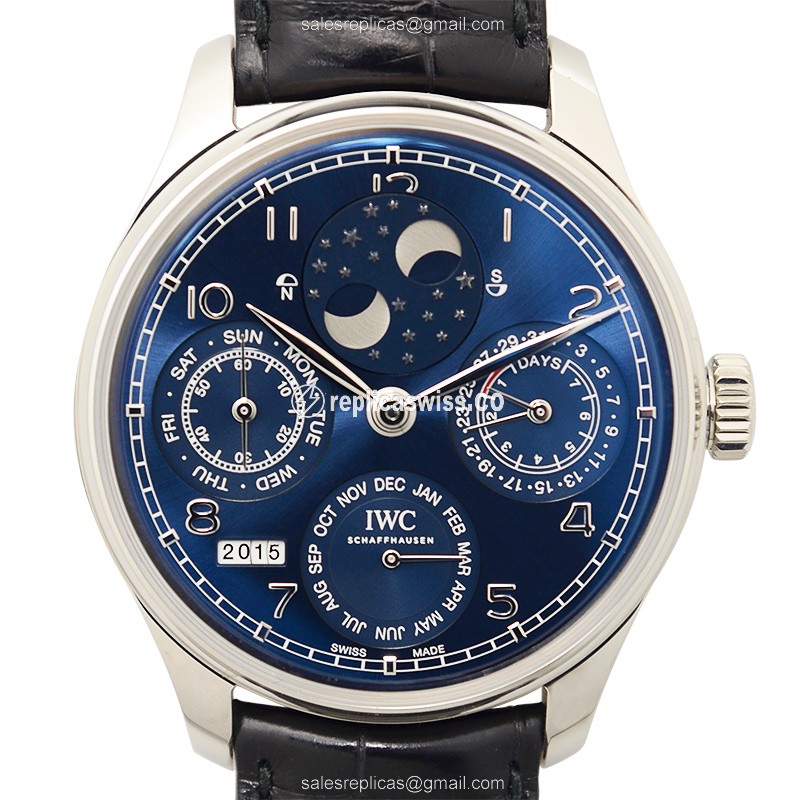 IWC Portuguese Replica - Automatic - 18kt White Gold - Blue Dial - Black Alligator Strap