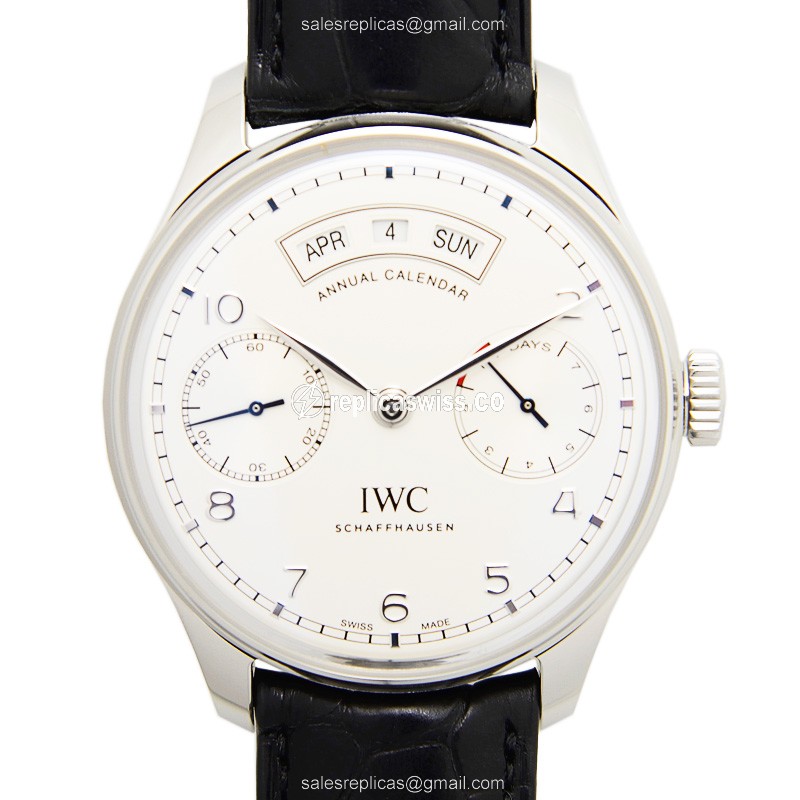 IWC Portuguese Replica - Automatic - Stainless Steel - White Dial - Black Alligator Strap - Luxury Replica PORTUGUESE Watch