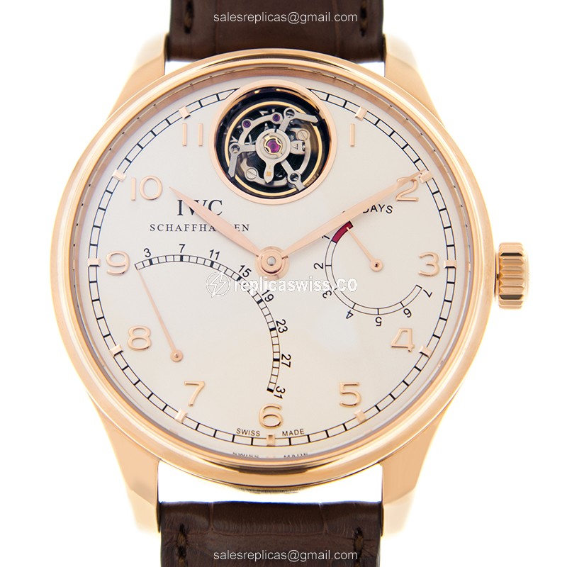 IWC Portuguese Replica - Automatic - 18kt Rose Gold - Silver Dial - Brown Alligator Strap