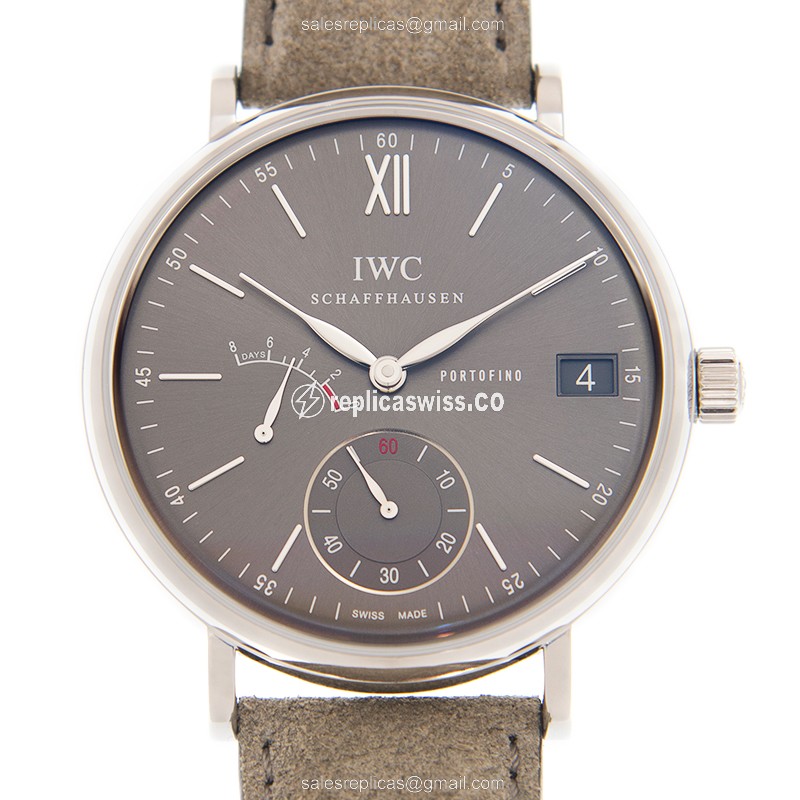 IWC Portofino Replica - Manual Wind - Stainless Steel Case - Gray Dial - Blue Leather Strap