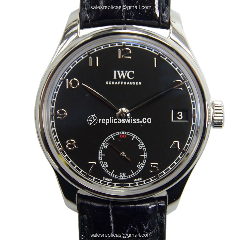 IWC Portuguese Replica - Manual Wind - Steel Case - Black Dial - Black Alligator Strap - Luxury Replica PORTUGUESE Watch