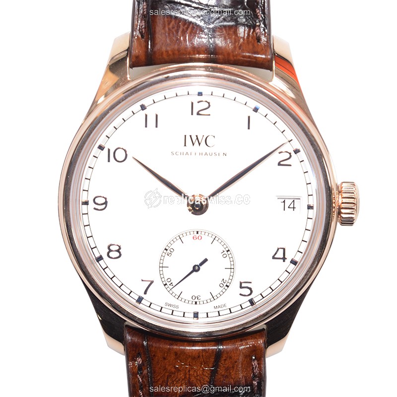 IWC Portuguese Replica - Automatic - 18kt Rose Gold - Silver Dial - Brown Alligator Strap