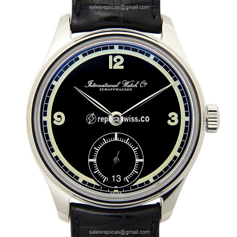 IWC Portuguese Replica - Manual - Stainless Steel - Black Dial - Alligator Black Buckle - Sapphire Crystal