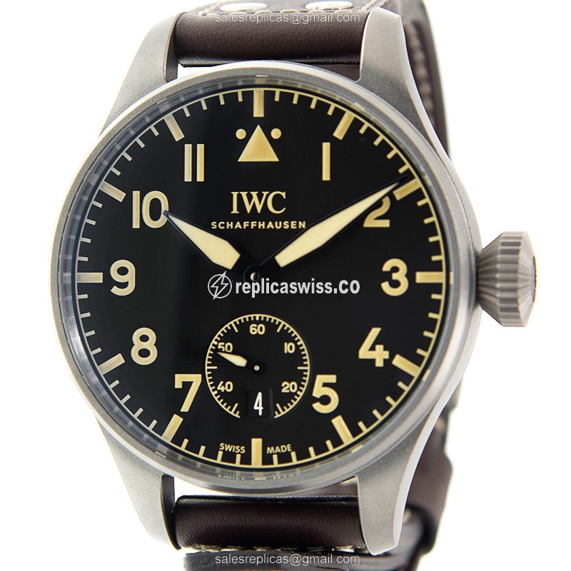 IWC PILOTS Titanium - Manual Wind - Black Dial - Brown Cowhide - Buckle Clasp - Luxury Replica PILOTS Watch
