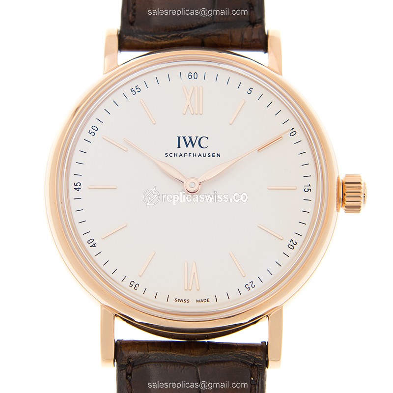 IWC Portofino Replica - Manual - 18kt Gold - White Dial - Brown Alligator - Buckle